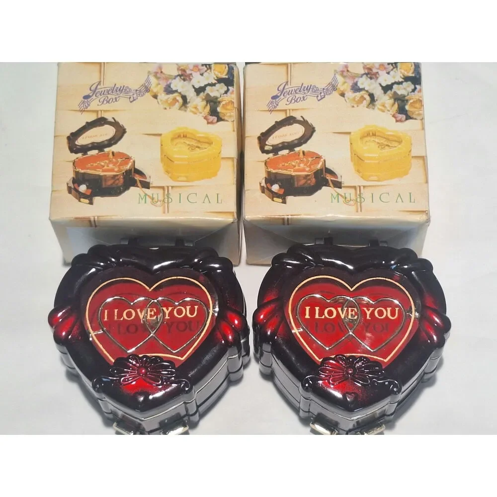 Lot of 2 Musical Heart Jewelry Boxes I Love You Ring Holder w/ Original Boxes